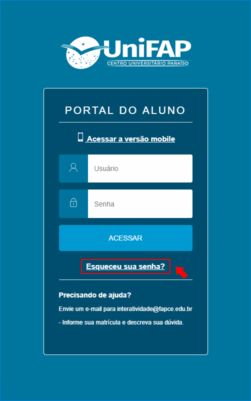 Tela de login do Portal Acadêmico