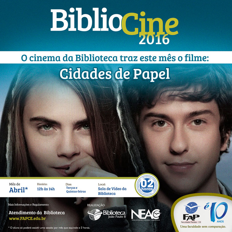 BiblioCine - Abril/2016 - Filme: Cidades de Papel