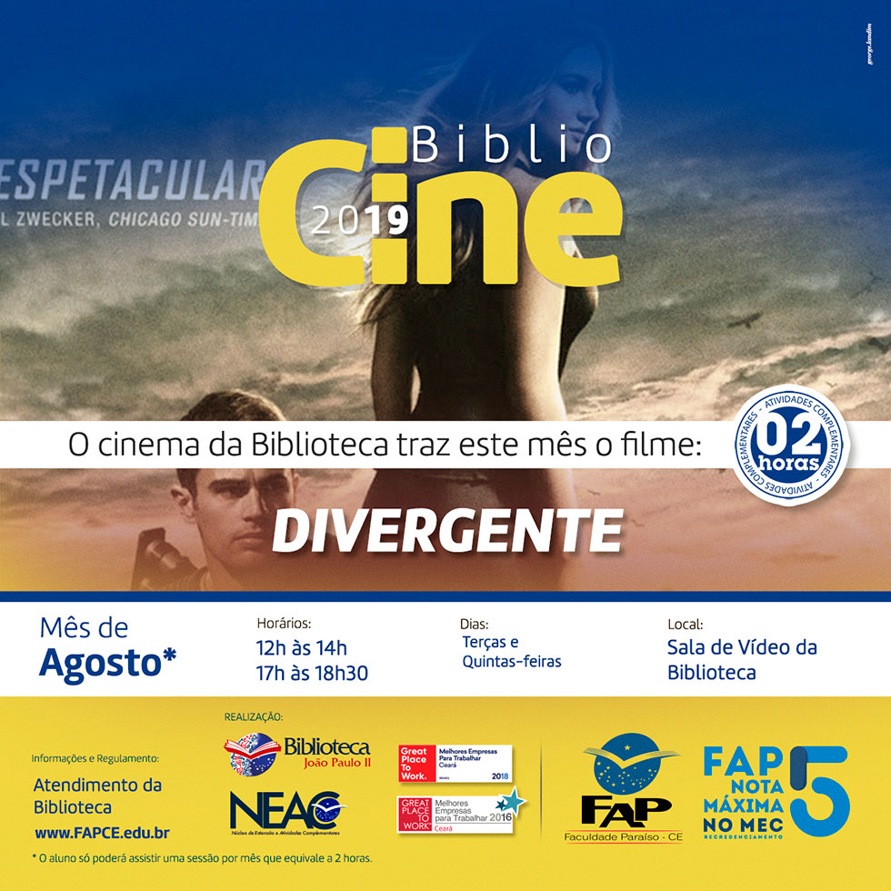 BiblioCine - Agosto/2019 - Filme: Divergente