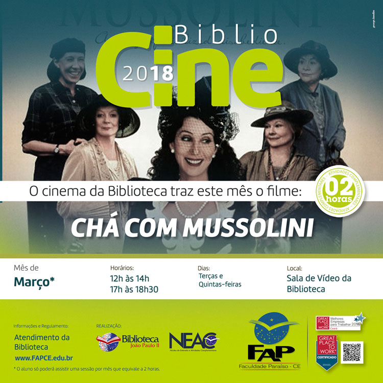 BiblioCine - Março/2018 - Filme: Chá com Mussolini