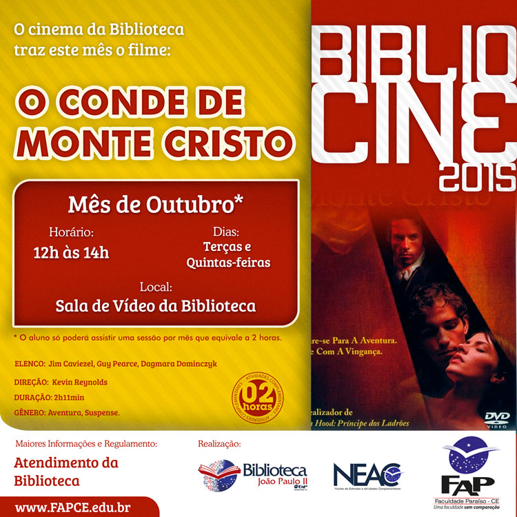BiblioCine - Outubro/2015 - Filme: O Conde de Monte Cristo