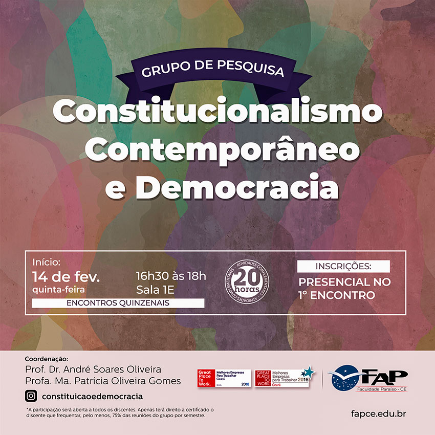 Grupo de Pesquisa: Constitucionalismo Contemporâneo e Democracia 2019.1