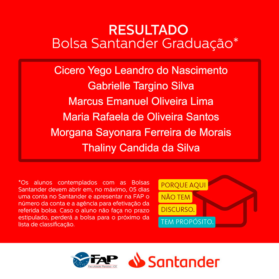 Resultado Bolsa Santander Graduação - 2019.2